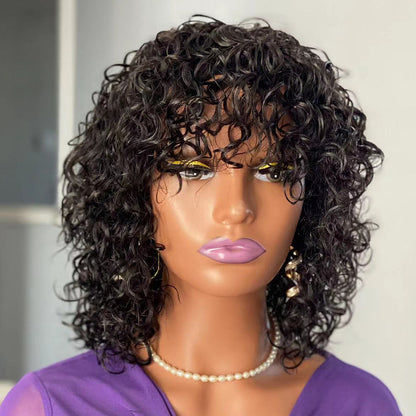 Water Wave Fringe Human Hair Wigs